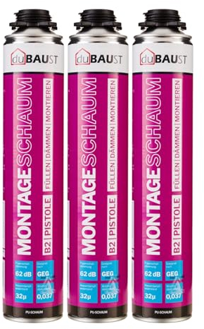 dubaust MSP24 Lot de 3 mousses de construction, 750 ml, pour pistolet à mousse insonorisante, haute isolation phonique, isolation thermique B2, 750 ml