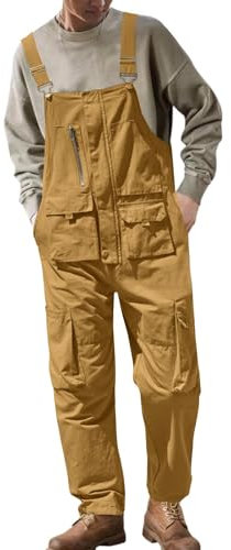 Arbeitshosen Männer Latzhose, Herren, Multifunktion Arbeitshose Latzhose Mit Taschen Kniepolster Meskie Odblaskowe Herren Stretch Spodnie Robocze Zimowe Working Pants Jeans (XL, Earthy Yellow)