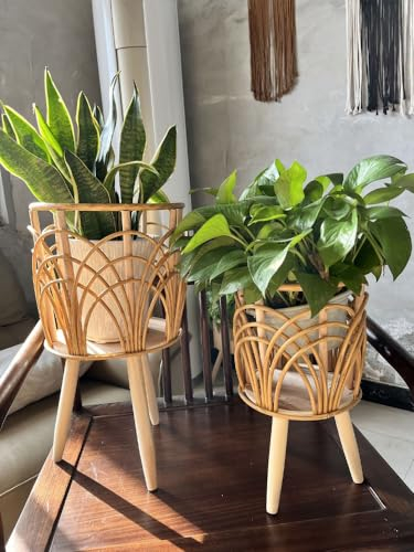 MISNODE Support pour Plantes D'intérieur en Rotin, Support pour Plantes en Osier, Jardinière en Rotin, Panier de Pot D'intérieur en Jonc de Mer Tissé Rustique, Jardinière Faite à la Main du(L)