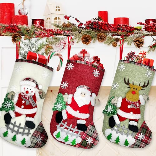 Calze Befana Vuote Set di 3, Calza della Befana Vuota Personalizzata Calze Natalizie da Appendere Personalizzate, Calza Befana Vuota Calze di Natale Camino Albero Decorazioni Natalizie per la Casa