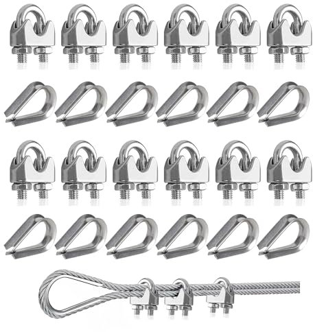 Rybtd Drahtseilklemmen 24 Stück Klemme 6mm Und Kauschen 6mm，Drehseilclips Drahtseil Clip 304 Edelstahl Drahtseile Clip M6 Seilklemme für 6mm Stahlseil Seil Takelage