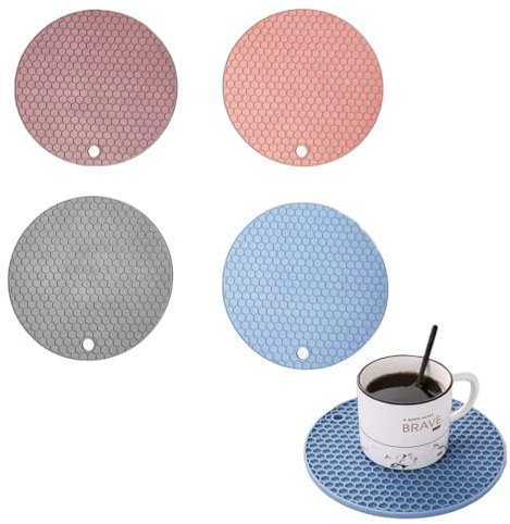 FENQURO juego de 4 Salvamanteles de silicona multiusos, resistente al calor hasta 240.0 °C, soporte para ollas, impermeable, antideslizante, flexible, duradero, apto para lavavajillas