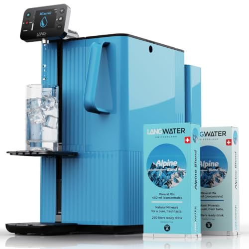LANGWATER Auftisch Osmoseanlage mit Anpassbarer Mineralisierung & Heißwasserspender - Umkehrosmoseanlage mit 4-stufigem Wasserfilter (langlebige NSF58 RO, UV) & 2 Mineralpacks aus der Schweiz