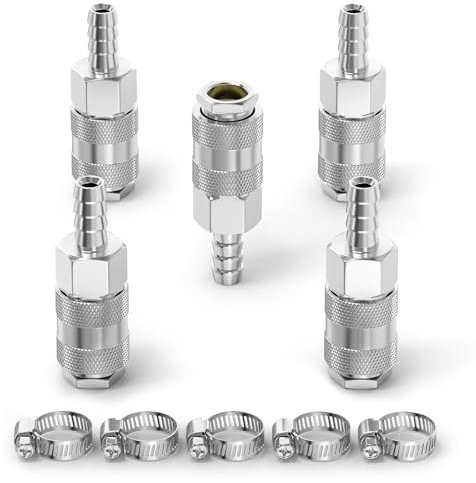 ERGAOBOY 5 piezas Machode aire industrial de acoplamiento con 6MM manguera de lengüeta, hierro niquelado flujo de conexión rápida de aire neumático compresor de manguera de accesorios