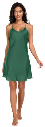 RPLIFE Abito sottoveste verde da donna, scollo a V, senza maniche, camicie da notte per donne, S