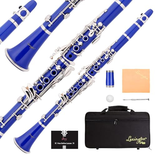 Aileen Lexington Bb Flat 17 Key Clarinet with One-Month Free Lesson, Reed, Mouthpiece, Hard Case, Cork Grease, Screwdriver and Other Kit (Blue, 17 Key)