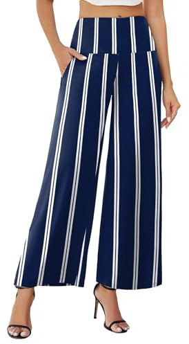 Flikity Ladies Pants, High Waisted Palazzo Pants for Women Activewear Casual Wide Leg Trousers with Pockets Ladies Yoga Trousers Summer Gym Work Clothes L