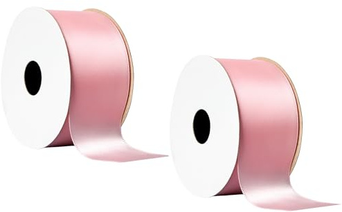 Offray 453801 1.5 Wide Double Face Satin Ribbon for Gift Wrapping, Decoration, and Crafts, Two Pack of 4-Yard Spools, Pink Heart Pattern