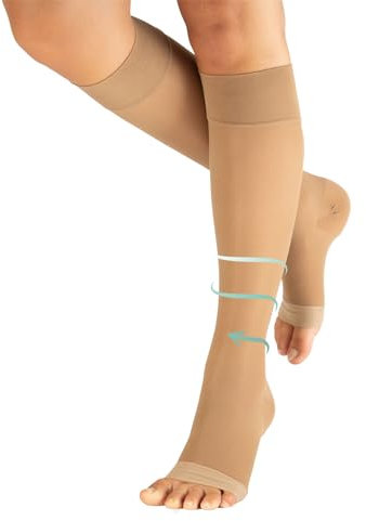 CALZITALY 1/2 Paia Gambaletti Compressione Graduata Donna a Punta Aperta 70 DEN, Calze Antitrombo Donna, Calze Contenitive Uomo Estive 10-14 mm/Hg (1 Paio - Naturale, L/XL)