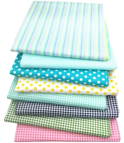 Morbuy Tela Patchwork,Serie Puntos a Cuadros Algodón Tela para Coser 8 Piezas Telas de Costura Retales Estampado Suave para Decoración DIY Acolchada Retales de Reparación de Ropa (Aguamarina,40x50cm)