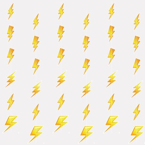 6 PCS Lightning Bolt Hanging Decorations - Gold Yellow Lightning Flash Weather Themed Baby Shower Birthday Party Decor Decoration Favors Supplies