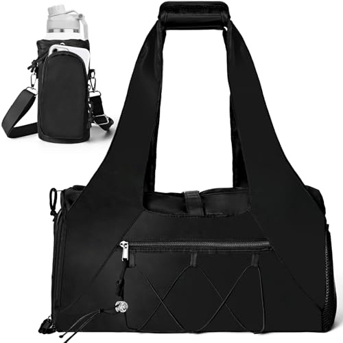 Sac de Sport pour Homme et Femme, Sac de Yoga Fitness avec Compartiment Chaussures et Poche Humide, Sacs de Voyage pour Tapis de Yoga, Noir