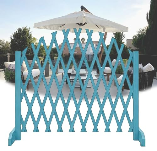 Valla de celosía de madera independiente, valla de jardín de madera independiente expandible, valla de seguridad de madera for interiores, comedores o cualquier lugar exterior.(Blue,300 * 160cm)