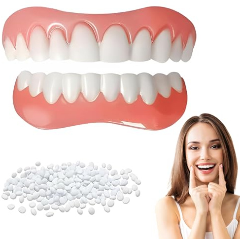 IWIDYA Denti finti da applicare da soli, dentiera finta naturale, Faccette Dentali Universali Superiore E Inferiore Provvisoria Denti Finti,Con gel per la dentizione