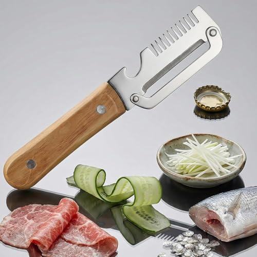 2 in 1 Pelapatate Multifunzionale per Cucina, Pelapatate Di Alta Qualità Con Manico in Legno E Apribottiglie, Utensile Da Cucina Con Lama in Acciaio Inossidabile per Frutta (5 in1)
