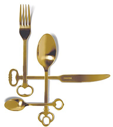 Seletti Vorratsdose keytlery 6-Place Besteck Set, 18/0 Edelstahl galvanisch, Gold, Set von 24