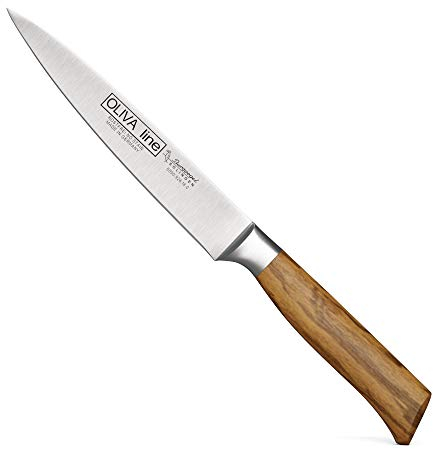 Burgvogel Solingen Filiermesser 18 cm geschmiedet Olivenholz, Oliva Line, rostfrei, deutsches Filetiermesser, hell, scharf, 6890.926.18.0, braun beige