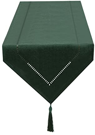SANLEHAUSE Tischläufer Leinen Dunkelgrün 32 x 220 cm, Tischläufer leinenoptik Hochwertiger Tischläufer Einfarbiger, Modern Pflegeleicht Tischläufer für Esstisch, Couchtisch, Restaurant,Dekoration