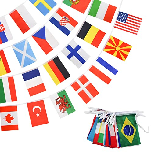 NEWHOMESTYLE 32 Teams Countries String Flag, 8.2*5.5 Inch World Cup Group Match 32 Countries Soccer Decoration Banners for Restaurants, Sport Bars, Home(33ft)