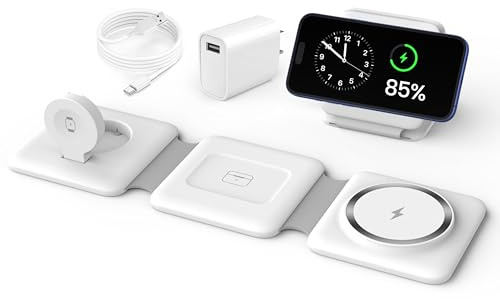 Charging Station for Apple Multiple Devices - 3 in 1 Foldable Magnetic Wireless Charger Dock - Travel Charging Pad for iPhone 17 16 15 14 13 12 Pro Max Plus Watch & Airpods