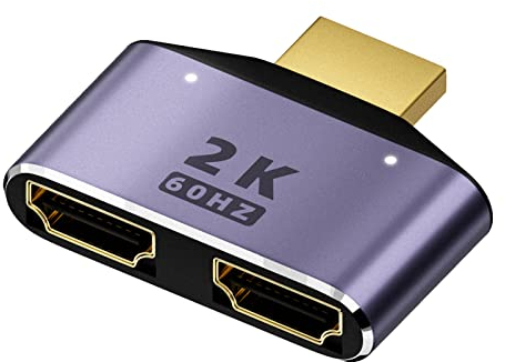 QIANRENON Splitter HDMI 1 in 2 Uscite - Adattatore Bi-direzionale 2K@60Hz - Selettore 2 in 1 HD Display Con Luce LED (Non Supportato Display Simultaneo)