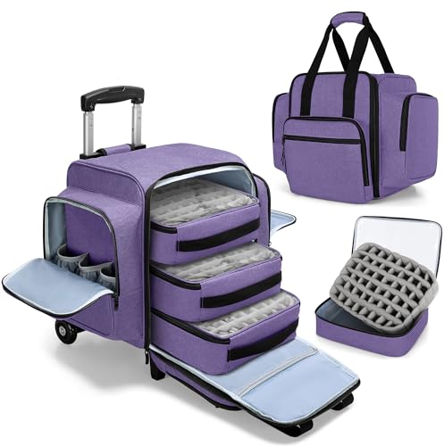 BAFASO Nagellack Koffer mit Trolley, Nagellack Aufbewahrung Tasche mit Abnehmbarem Trolley, Nagellack Organizer Tasche mit Groß Kapazität, Nageltrockner Tasche Organizer, Lila