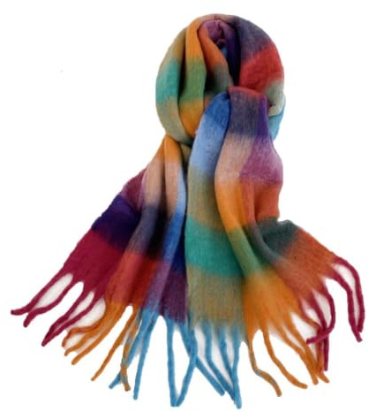 Sciarpa invernale da donna, a righe, XXL, con frange, ideale come regalo di Natale, per donne, familiari e amici, 210 x 40 cm, 4, 210x40cm