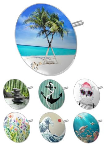 arteneur® - Badewannenstöpsel Universal mit Motiv Strand| Dreifach Dichtung | Verstellbar | Rostfrei | Extra Schwer für stabilen Halt | Stöpsel Badewanne Zubehör