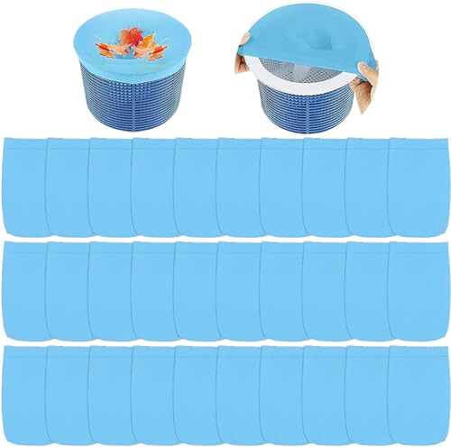 Forhome 30 Stück Pool Skimmer Socken,Skimmer Pool Zubehör Wiederverwendbar,Skimmerkorb Netz,Skimmer Filter Netz,Elastisches Nylon Filter Netz,Skimmer Filtersocken,Filtersocken for Skimmer-Korb