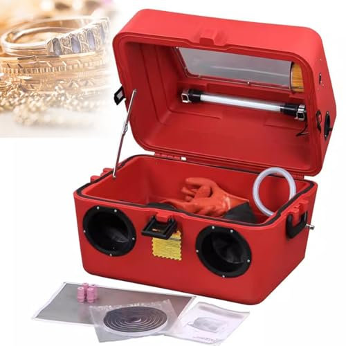 YHUEGH Bench Top Air Sand Blaster Cabinet Kit, Heavy Duty Steel Sandblasting Cabinet with 4 X Ceramic Nozzles, Built-in Light Strip and Filter, for Rust Removal, Stain, Paint