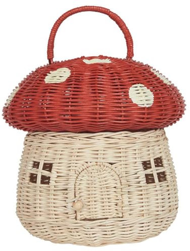 Pilzkorb, Pilz Rattan -Aufbewahrungskorb mit Deckel, 11 Zoll Pilzform gewebter Korb dekorativen Rattankorb mit Griffbadregal -Organisator für Kinderzimmer Wohnzimmer