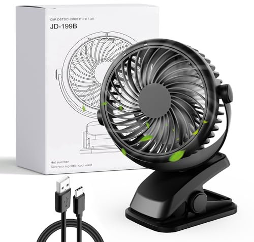 Gaeymy Mini Ventilateu Pince Silencieux, USB C Ventilateur Portable, Petit Ventilateur Bureau 3 Vitesses, Rechargeable Batterie Fan de Table pour Chambre Poussette Camping Voiture Voyage