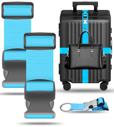 BILIONE 3Pcs Luggage Straps Set - 2 Suitcase Straps 70'' Long and 1 Add A Bag Strap, Adjustable Luggage Identifiers Nylon Travel Belt