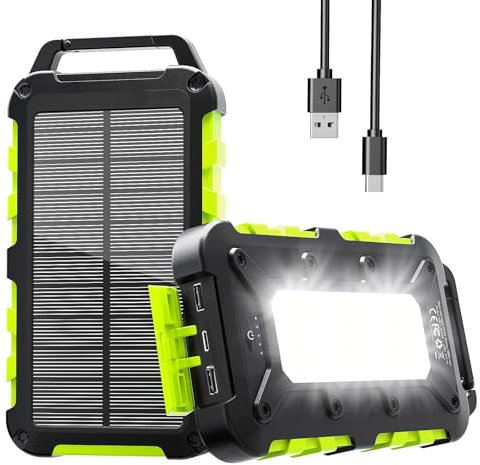 Cargador Solar 26800mAh, Solar Power Bank PD15W 3.0A Carga Rápida Batería Externa Portátil con 2 USB-A Salida y 1 USB-C Entrada con Linterna LED para Teléfono Tabletas Cámping