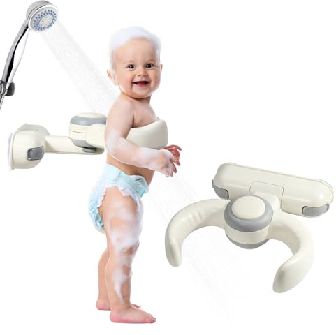 Orzbow Plegable Soporte Para Baño Del Bebé, Baño para Bebé de Pared de 6 a 36 meses, Estable y Fuerte Succión de Vacío, Se Adapta a Todas las Superficies Lisas, A Prueba de Moho y Humedad, Gris
