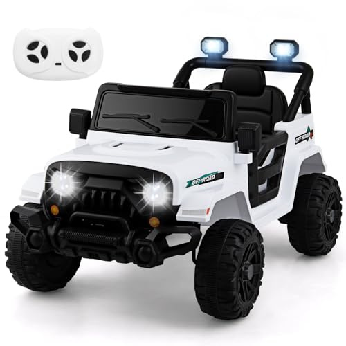 COSTWAY Elbil för barn, 12 V, elektrisk barnbil med 2,4 G-fjärrkontroll, LED-lampor, musik och tuta, jeepbil för barn från 3 år (vit)
