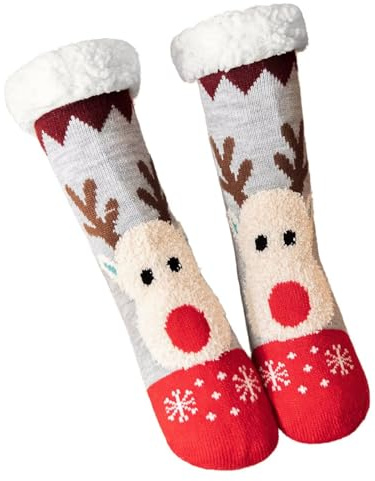 Mulor Fluffig julgran strumpa lång toffel till kalv mysiga strumpor unisex med halkfria klämmor fleecefoder julklappar