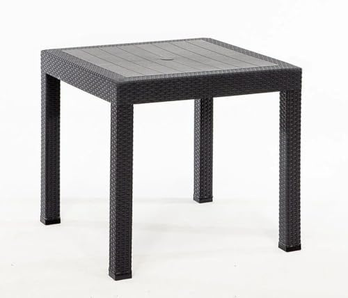 Kastamonu Plastik Mesa Cuadrada Plástico, Imitación Ratán, 90x90 cm, Mesa Exterior, Jardín Marrón Oscuro