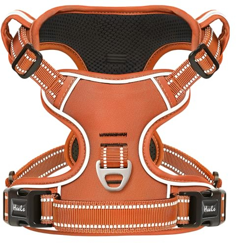 HEELE Harnais Chien, Harnais Chien Anti Traction, Réfléchissant, avec Poignée Rembourrée Contrôl, 2 Anneaux Métal, Harnais pour Petit Moyen et Grand Chien, Citrouille Orange, S