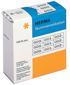 HERMA 4800 nummeretiketter siffror 0-999, tredubbla (22 x 10 mm, papper, matt) självhäftande, permanenta häftand, löpande nummer klistermärken i en kartongdispenser, 3 000 etiketter, vit
