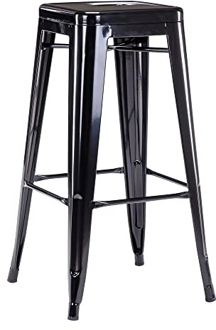 Duhome Barhocker Eisen Barstuhl, Sitzhöhe 76cm Tresenhocker, Stapelbar Metall Bistrohocker mit Fußstütze im Industry Design, Schwarz
