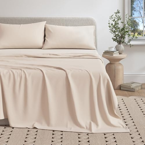 Great Bay Home Extra Soft Heather Jersey Knit (T-Shirt) Sheet Set Soft, Comfortable, Cozy All-Season Bed Sheets Carmen Collection (King, Oatmeal)
