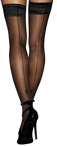 sofsy Calze velate per donna, collant con tacchi alla francese & autoreggenti in silicone | 20 Den Nero con cucitura nera 6 - XXL