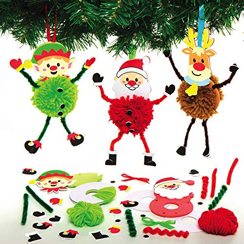 Baker Ross AX486 juldekorations-pom pom-kit, kreativ julkonst och pysselbehov för barn för pyssel och dekoration (3 stycken)