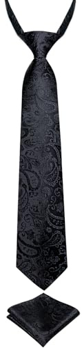 DiBanGu Silk Woven Tie Pre-Tied Necktie Set for Boys In Gift Box | Boys Pre-Tied Ties,Soft and Thick,Easy to Match,Handkerchief,Age 7-15,Graduation Ceremony,Prom,School Dance,Celebration