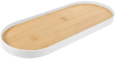 IMIKEYA Badezimmertablett Weiß Oval Kosmetiktablett Bambus Schmuck Tablett Badezimmer Tablett Dekotablett Platte Kosmetisch Organizer für Badezimmer Schlafzimmer Arbeitsplatte, 30x12 cm