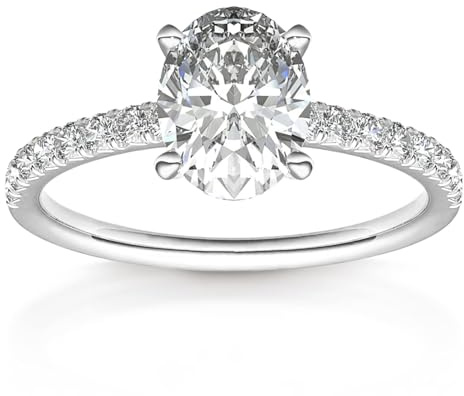PAVOI 14K Rhodium Plated Oval Cubic Zirconia Engagement Ring for Women - Simulated Diamond Wedding Ring for Women - Travel Fake Promise Band, Size 5.5
