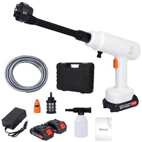 Shienfir Pulitore ad alta pressione a batteria, con ugello multi-spruzzatore 6 in 1, 180 W, 40 bar, idropulitrice portatile con 2 batterie, 1 caricabatterie, per recinzione/pavimento/verdura, lavaggio