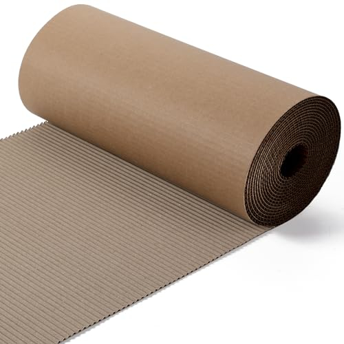 Corrugated Cardboard Roll 12 x 394 Inch Singleface Corrugated Paper Roll Heavy Duty Large Corrugated Wrap Paper Sheet for Christmas Gift Packing, Storage, Shipping, DIY
