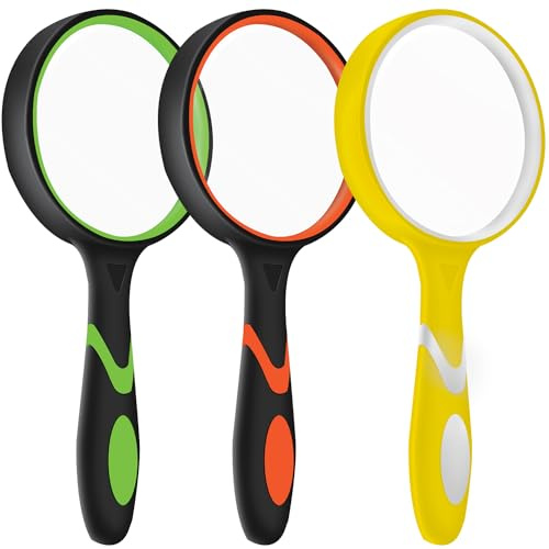 Lot de 3 loupes grossissantes pour Enfants, 10 x 75 mm avec poignée en Caoutchouc antidérapant, adaptées pour Lire des journaux, des Insectes, adaptées aux Personnes âgées et aux Enfants